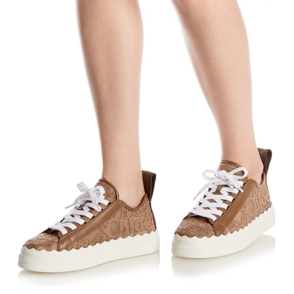 CHLOE | LAUREN lace scallop Sneakers in Dark Greige | SIZE 39
